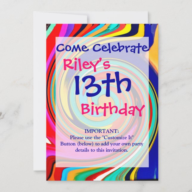 Vibrant Colourful Abstract Swirl of Melted Crayons Invitation (Front)
