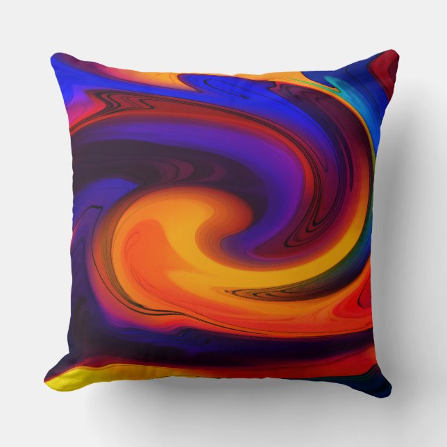 Vibrant Colourful Abstract Swirl Throw Pillow (Front)