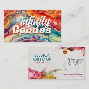 Vibrant Colourful Agate Watercolor Abstract Business Card