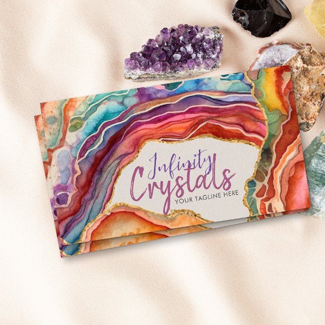 Vibrant Colourful Agate Watercolor Abstract Business Card (Creator Uploaded)
