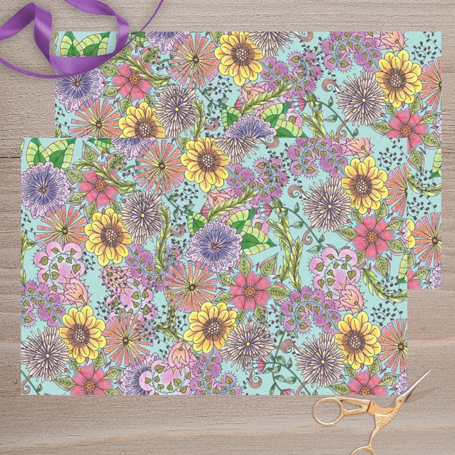 Vibrant Colourful Artistic Doodle Spring Florals Tissue Paper (Creator Uploaded)