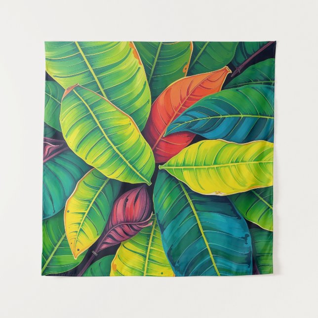 Vibrant Colourful Banana Foliage Pattern Tapestry (Front)