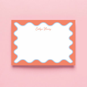 Vibrant Colourful Blue and Pink Wavy Zigzag Border Notepad