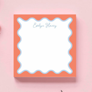 Vibrant Colourful Blue Peach Wavy Zigzag Border Notepad