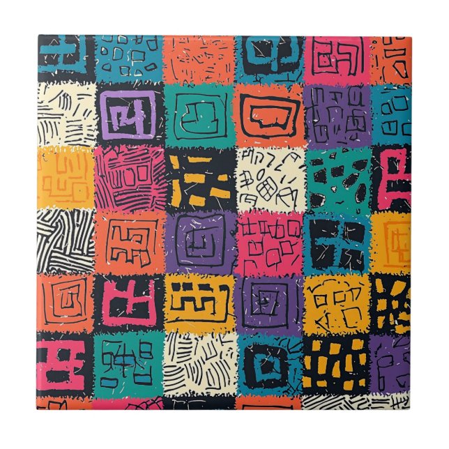 Vibrant Colourful Box Pattern (1) Ceramic Tile (Front)