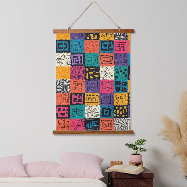 Vibrant Colourful Box Pattern (1) Hanging Tapestry (Bedroom)