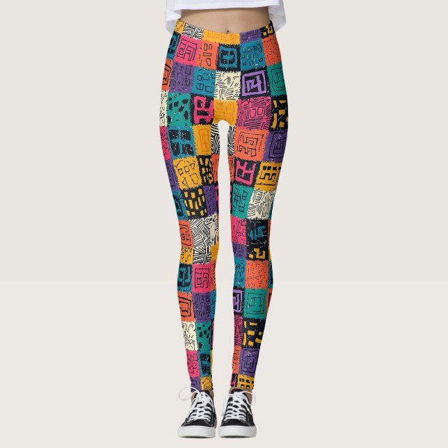Vibrant Colourful Box Pattern (1) Leggings (Front)