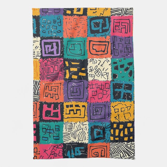 Vibrant Colourful Box Pattern (1) Tea Towel (Vertical)