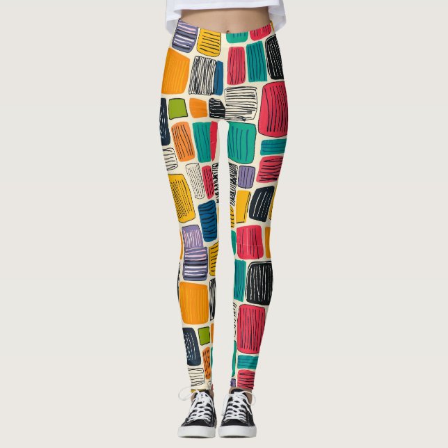 Vibrant Colourful Box Pattern (2) Leggings (Front)