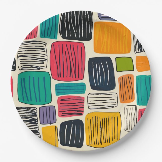 Vibrant Colourful Box Pattern (2) Paper Plate (Front)
