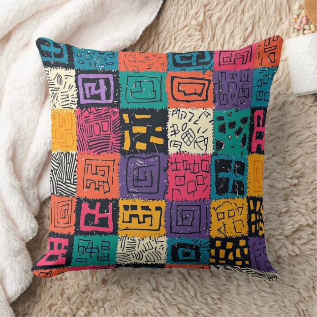Vibrant Colourful Box Pattern Cushion (Blanket)