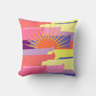 Vibrant Colourful Brush Strokes W/Sun Throw Pillow