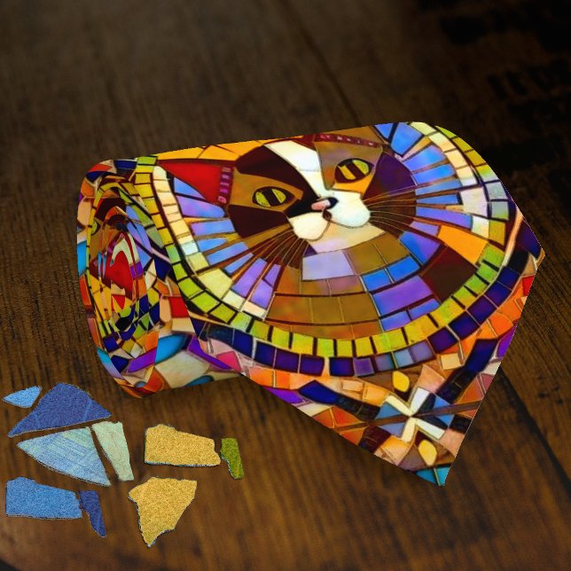 Vibrant Colourful Cat in Mosaic Tiles Tie (Creator Uploaded)