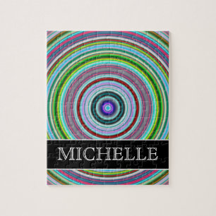 Vibrant Colourful Circles/Rings Pattern + Name Jigsaw Puzzle