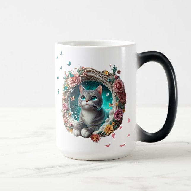 Vibrant Colourful Cute Whimsical 3D Cat Mug (Right)