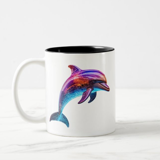 Vibrant Colourful Dolphin Two-Tone Coffee Mug (Left)