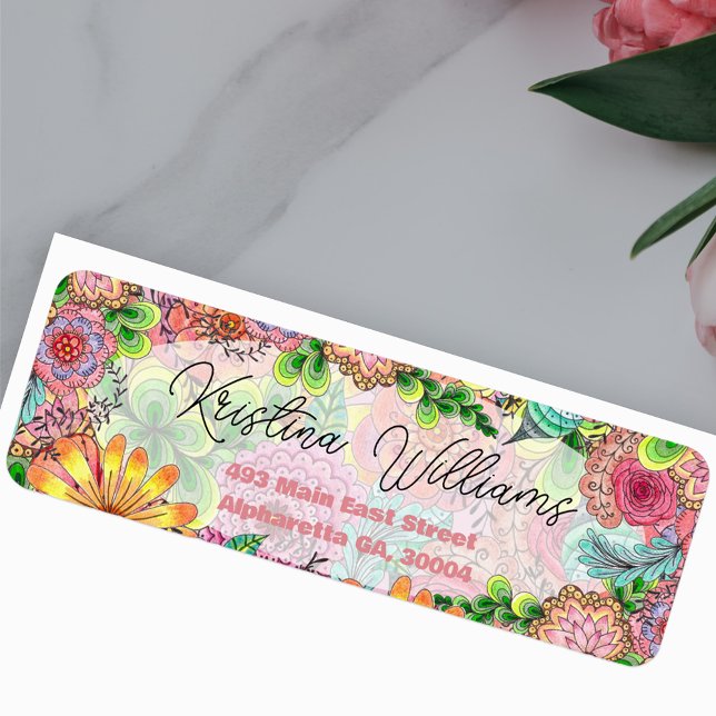 Vibrant Colourful Doodle Florals Return Address Label (Creator Uploaded)