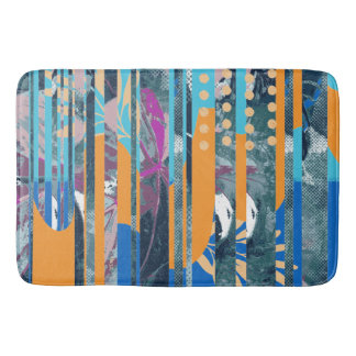 Vibrant colourful floral and geometric design bath mat