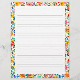 Vibrant Colourful Floral Lined Stationery Paper