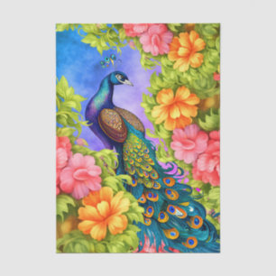 Vibrant Colourful Floral Peacock Decoupage Tissue Paper