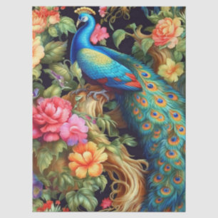 Vibrant Colourful Floral Peacock Decoupage Tissue Paper