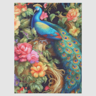 Vibrant Colourful Floral Peacock Decoupage Tissue Paper