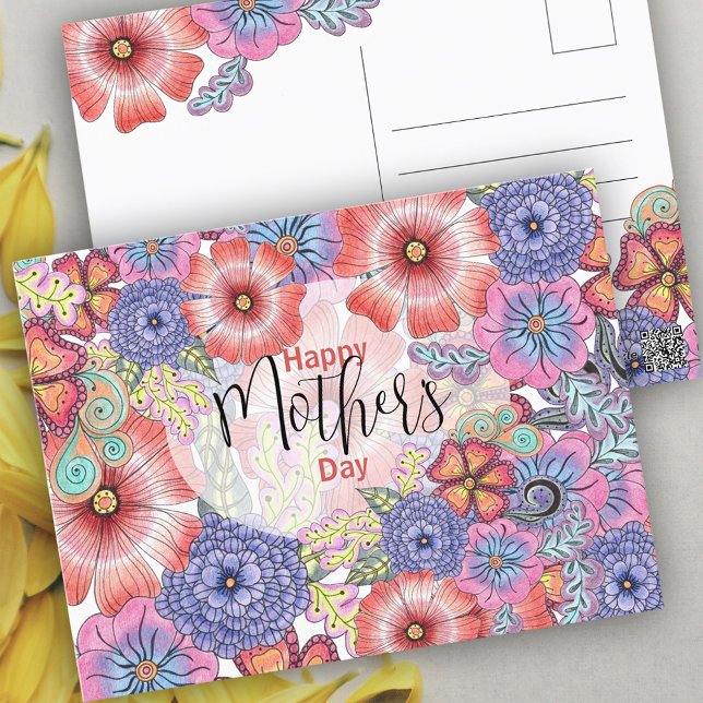 Vibrant Colourful Flowers and Leaves Mother's Day Postcard (Creator Uploaded)