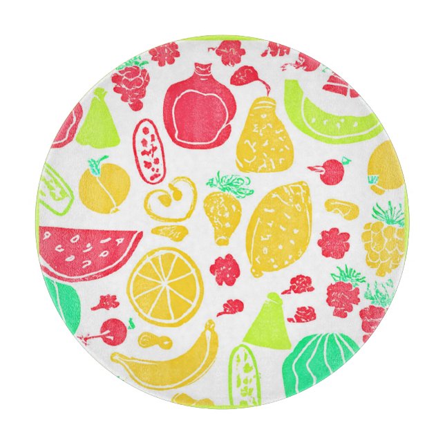 Vibrant Colourful Fruits Pattern Cutting Board (Front)
