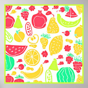 Vibrant Colourful Fruits Pattern Poster