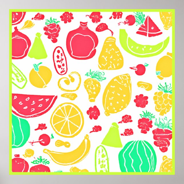 Vibrant Colourful Fruits Pattern Poster (Front)