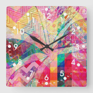 Vibrant Colourful Funky Abstract Girly Butterfly C Square Wall Clock
