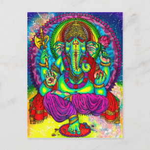 Vibrant Colourful Ganesh Painting Postcard