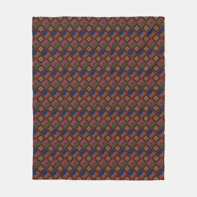 Vibrant Colourful Geometric Tile Repeat Pattern Fleece Blanket (Front)