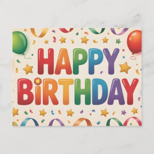 Vibrant Colourful Happy Birthday Greeting  Postcard