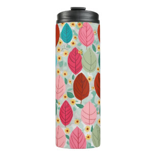 Vibrant Colourful Leaf Seamless Pattern - Modern F Thermal Tumbler