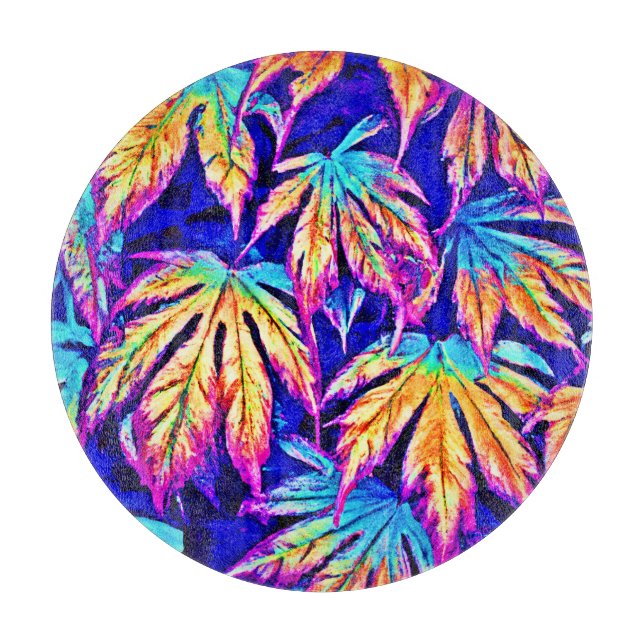 Vibrant Colourful Leaves Pattern Cutting Board (Front)