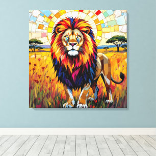 Vibrant Colourful Lion Mosaic Canvas Print