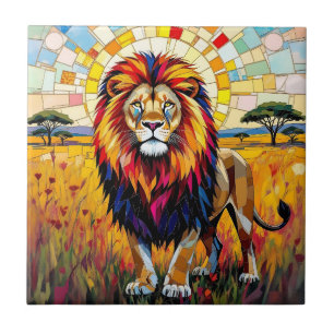 Vibrant Colourful Lion Mosaic   Ceramic Tile