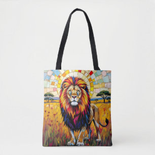 Vibrant Colourful Lion Mosaic Tote Bag