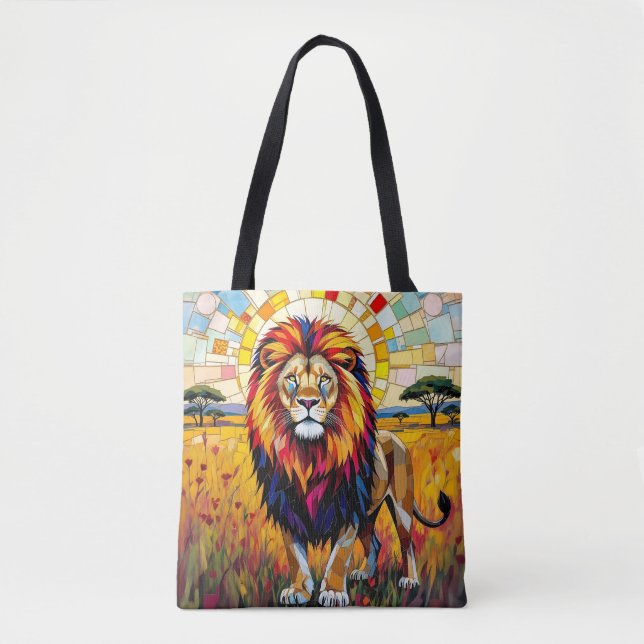 Vibrant Colourful Lion Mosaic Tote Bag (Front)