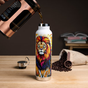 Vibrant Colourful Lion Mosaic Water Bottle