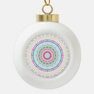 Vibrant Colourful Mandala Art Ceramic Ball Christmas Ornament