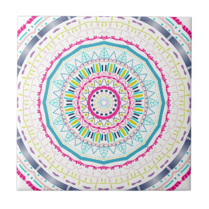 Vibrant Colourful Mandala Art Ceramic Tile
