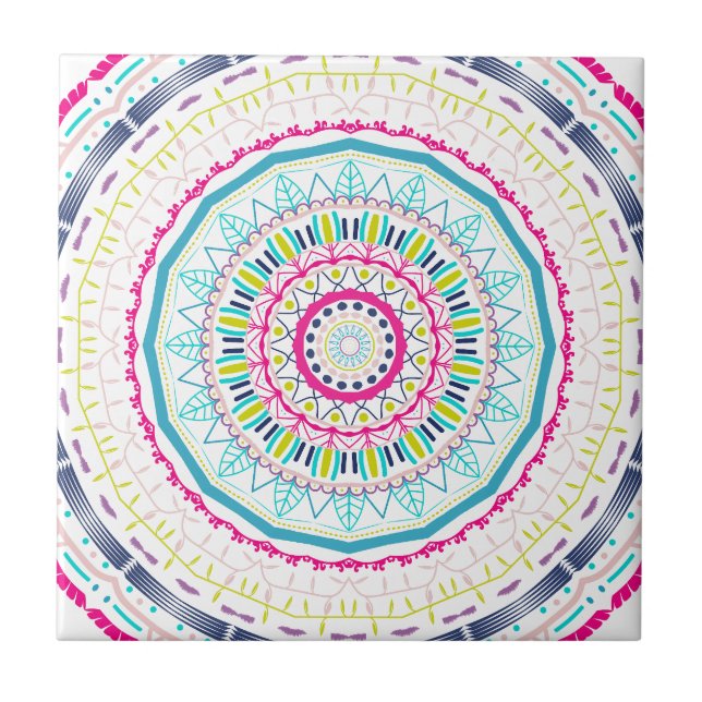 Vibrant Colourful Mandala Art Ceramic Tile (Front)