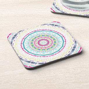 Vibrant Colourful Mandala Art Coaster