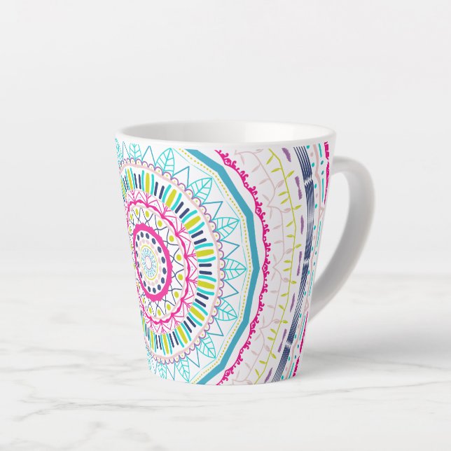 Vibrant Colourful Mandala Art Latte Mug (Right Angle)