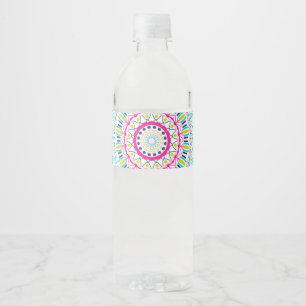 Vibrant Colourful Mandala Art Water Bottle Label
