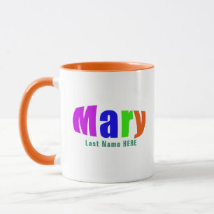 Vibrant Colourful "Mary" Name, Personalised Green Mug