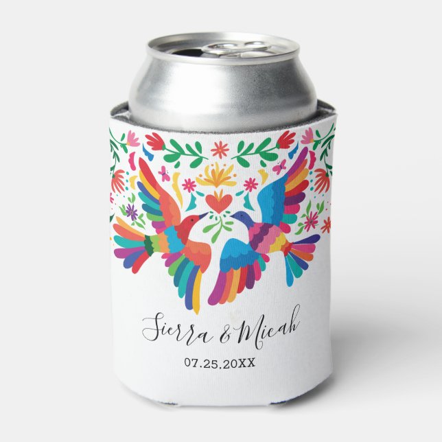 Vibrant Colourful Mexican Inspired Birds and Flora Can Cooler (Can Front)