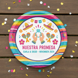 Vibrant Colourful Mexican Mariachi Band Fiesta Paper Plate